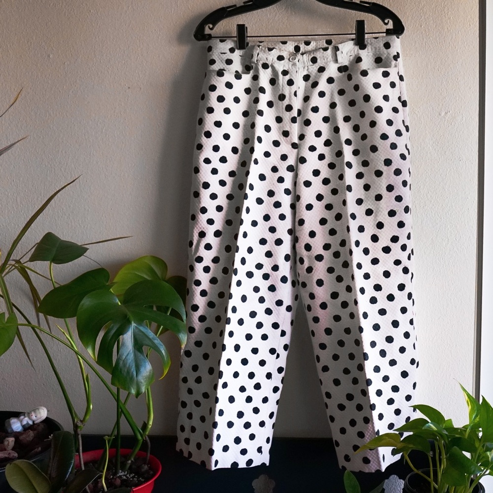 VINTAGE • POLKA DOT PLEATED WIDR LEG TROUSERS